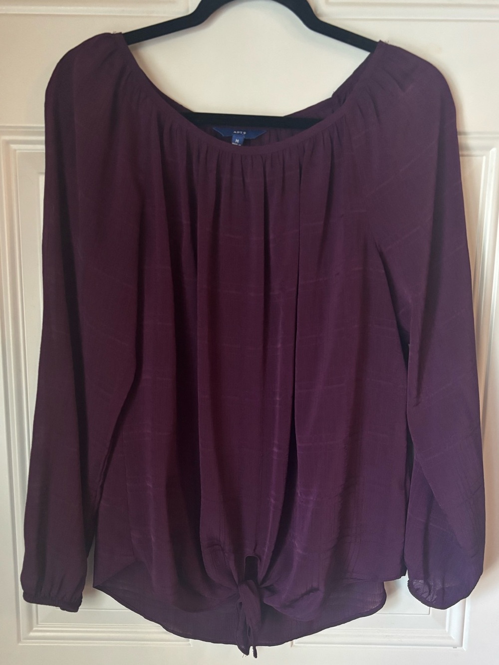 Apt. 9 Plum Long-Sleeve Tie-Hem Peasant Blouse